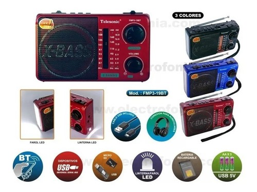 Radio Portatil Recargable Bateria Pila Linterna Bluetooth