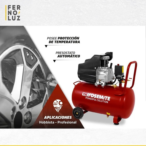 Imagen 4 de 10 de Compresor De Aire Portátil 50l 2hp C/ Accesorios - Yosemite