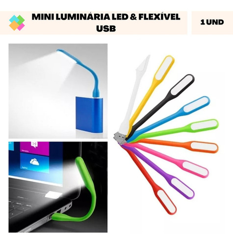 Mini Luminária Led Notebook Usb Flexível Silicone 1 Und Cor Sortido Cor Da Luz Branca