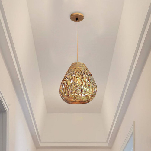 Retro Rattan Tecido Pingente Luz Capa, Pendurado Lâmpada