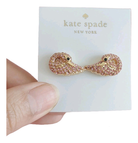 Aretes Kate Spade Flamenco Dorado Con Cristales Rosa