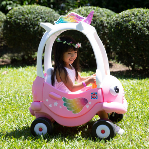 Cochecito de cuadriciclo para niños con cuerno de unicornio rosa