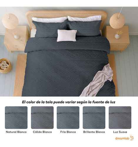 Juego de Funda Para Edredon Duvet con Textura Dreamlab, Tamaño Individual, Color Grafito