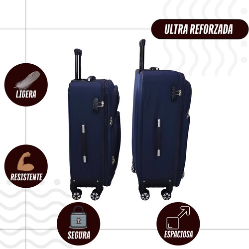 Juego 2 Maletas De Viaje Tela 24 Y 28 Pulgadas 20 Y 25 Kg Azul Oscuro 3002