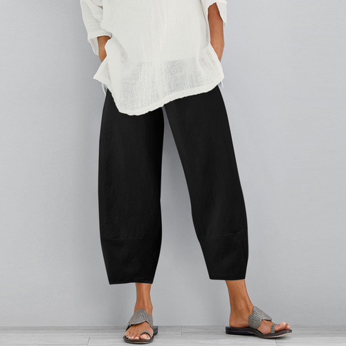 Pantalones De Lino De Algodón De Talla Grande De Color De Ve