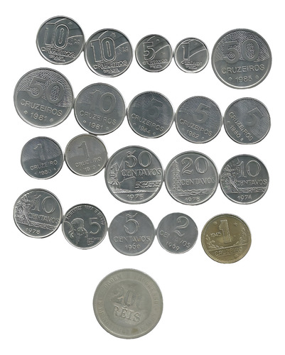50 Centavos 1975 + 10 E 50 Cruzeiros 1981 + 17 Moedas