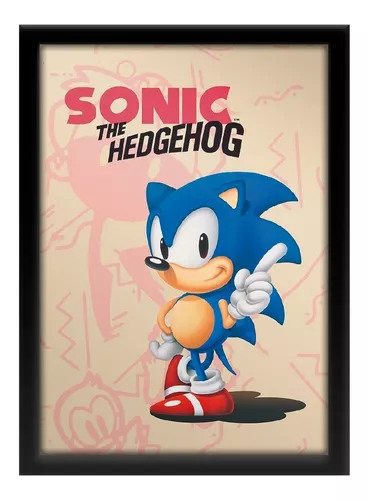 Quadro decorativo com moldura e vidro Sonic Mega Drive pôster