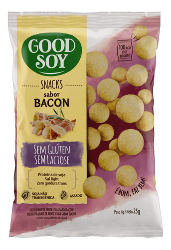 Snack de Arroz e Soja Sabor Bacon sem Glúten Zero Lactose Good Soy Pacote 25g