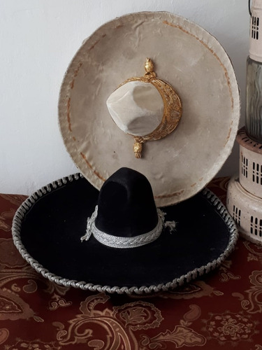 Antigüedad Charra, 1 Sombrero Negro Charro Mexicano Vintage 