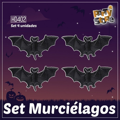 Imagen 2 de 3 de Set Murcielagos Chicos X4 Halloween Decoracion Cotillon