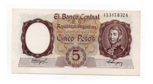 Billete Argentina 5 Pesos Moneda Nacional Bottero 1919 Ex+