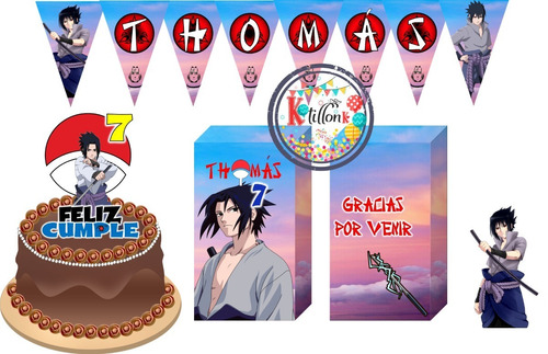 Pack Cotillón Decoración Cumpleaños Sasuke Naruto Kotillonk