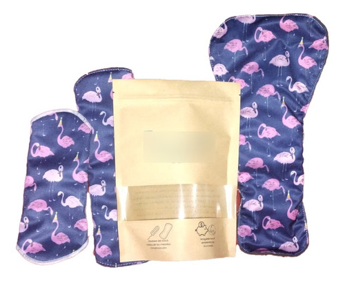 Toalla Sanitaria Reutilizable Protector Regular Nocturna Diseño De La Tela Flamingos