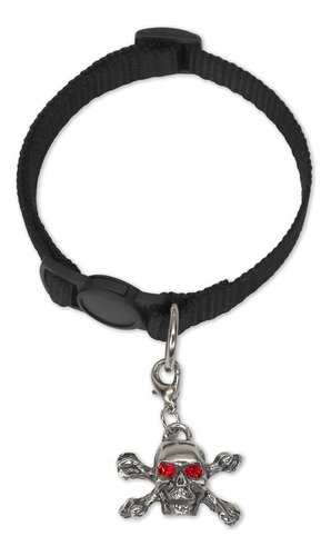 Collar De Gato Negro Con Calavera Y Huesos Cruzados Con Dij.