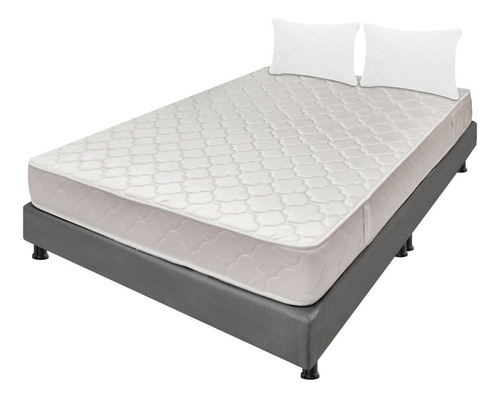 Colchón Queen Espumado Multisleep + Base Cama + Almohadas Color Gris