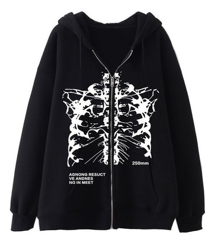 Moda Sudadera Unisex De Corte Oversize Estampado Esqueleto