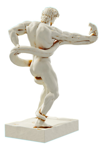 Estátua Atleta Lutando Contra Píton - Estatueta Frederic Cor Cor Mármore Dourado