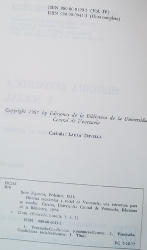 Historia Social Y Economica De Venezuela - Tomo 4 - F Brito (Usado)
