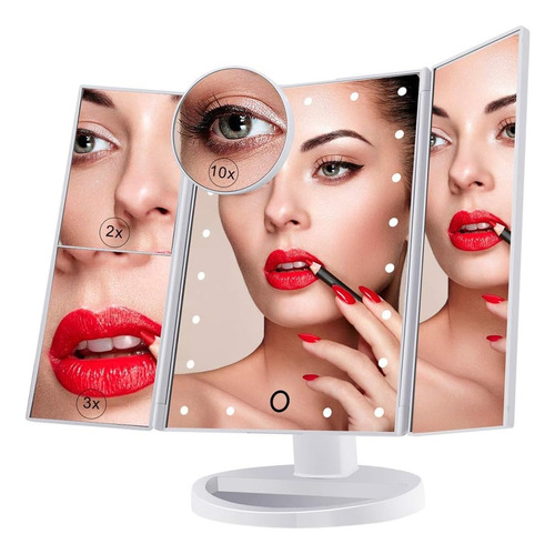 Espejo Plegable De Maquillaje Iluminación Aumentos 3x/2x
