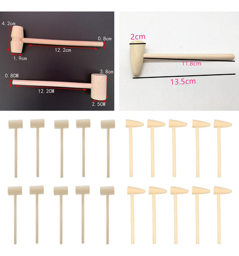 5 X 10 Juego De Mini Martillos De Madera Para Niños 14,7cm