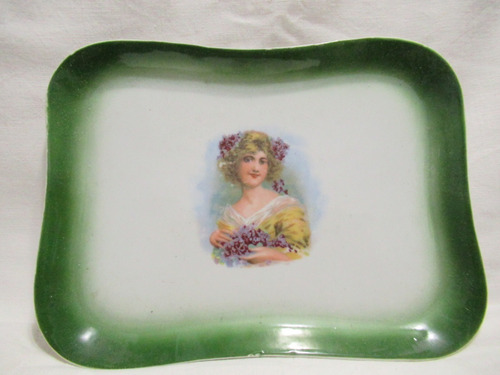 Antig Bandeja Porcelana Europea Diseño Doncella Joven Mujer