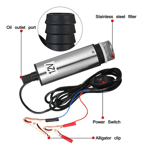 Bomba Sumergible Cc 12v/24v De 51 Mm Para Agua Y Aceite ,