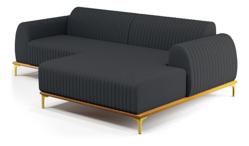 Sofá 5 Lugares Com Chaise Dir Molino 320cm Linho Chumbo C465 Desenho do tecido Liso