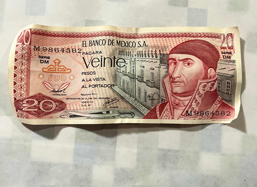 Billete Antiguo 20 Pesos Morelos Etiqueta Roja O Azul 1977