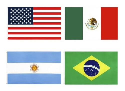 Conjunto De 4 Banderas Para Copa América : Ee Uu , México, A