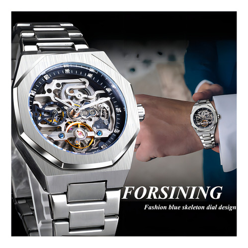 Relojes luminosos mecánicos Forsining Fashion para hombre, color de fondo dorado/blanco