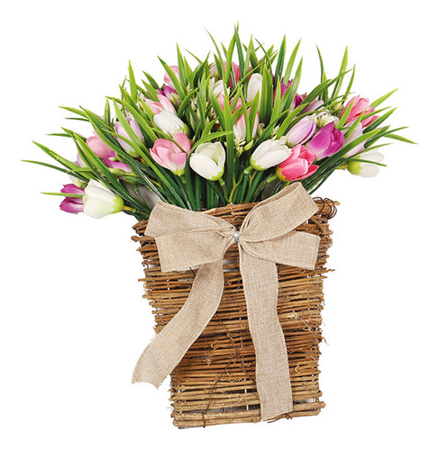 Spring Wreath Fake Floral Basket Hanging Ornament Para Home