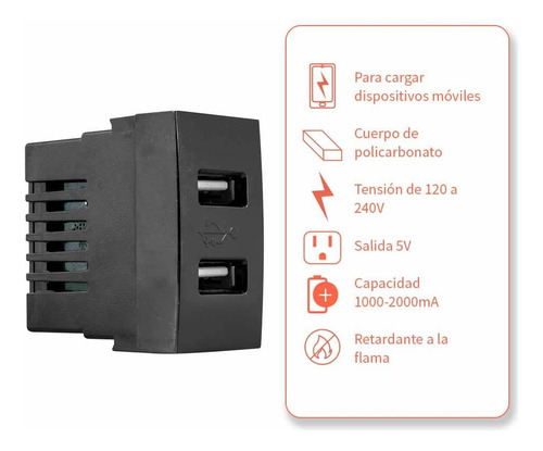 Puerto Usb Scudetto Negro Brillante