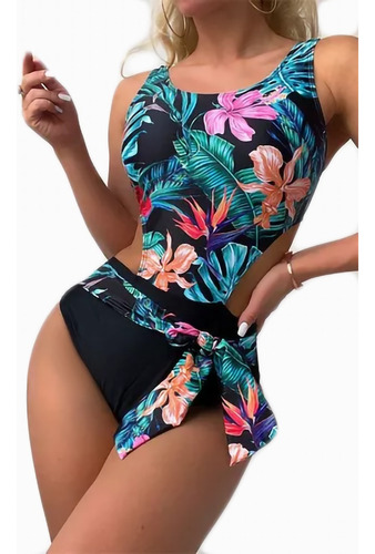 Traje De Baño Completo Flores Trikini Conservador 1 Pieza