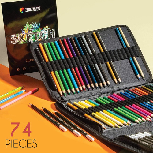 Imagen 2 de 7 de Set De Lapices De Colores P/ Dibujo Con Accesorios 74 Piezas