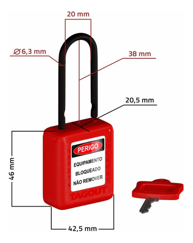 Cadeado De Bloqueio Nr10 Haste Plástica Vermelho - 8 Pçs
