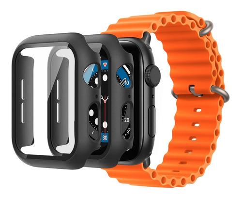 Pulseira Oceano + Capa Vidro Para Apple Watch 49 45 44 41mm