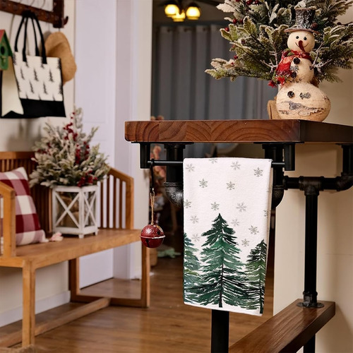 Juego 2 Toallas Cocina Navidad Copo De Nieve Arbol Navidad Blanco Y Verde Árbol De Navidad