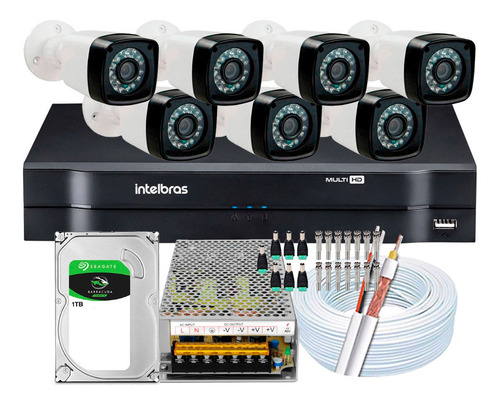 Kit Full Hd 7 Cameras Segurança Intelbras 1080p 2mp Dvr 8 Ch