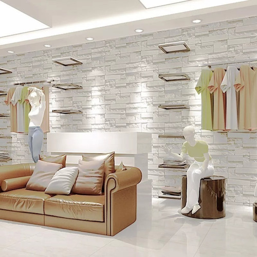 Imagen 5 de 8 de Papel Tapiz Ladrillos A Cuadros Gris Piedra Textura Moderno
