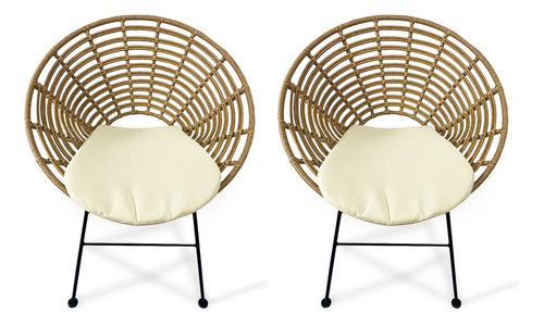 Par Sillones De Rattan Natural Paris Con Almohadon Living 