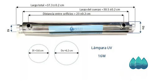 Imagen 2 de 6 de Lampara Uv Germicida 16w 7.5 Lpm Desinfeccion De Agua