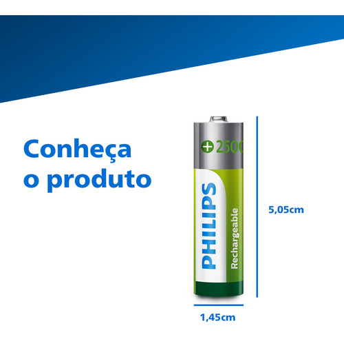Kit 4 Pilhas Recarregaveis Aa Philips 2500mah - Envio Turbo