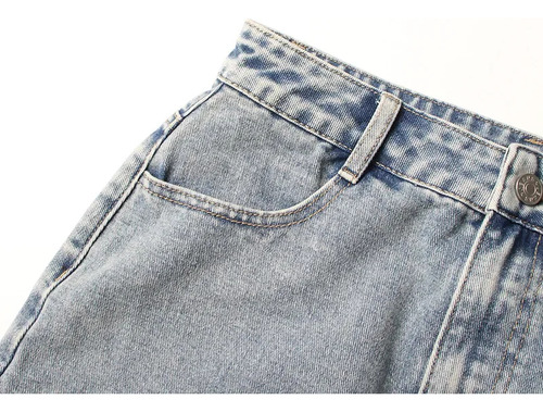 Falda Midi Casual De Mezclilla Con Corte De Cintura Alta Par