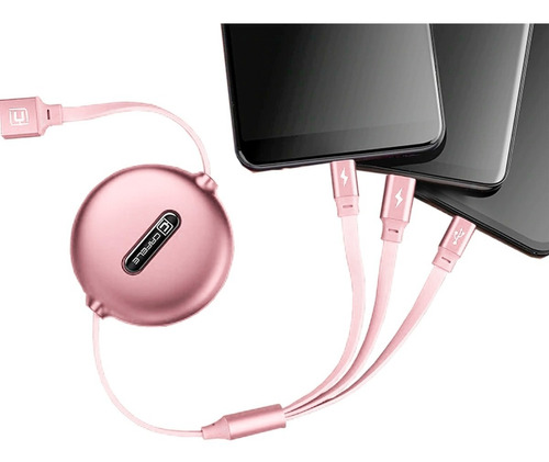 Cable De Carga Triple Para Celular Smartphone Tablet Rosa