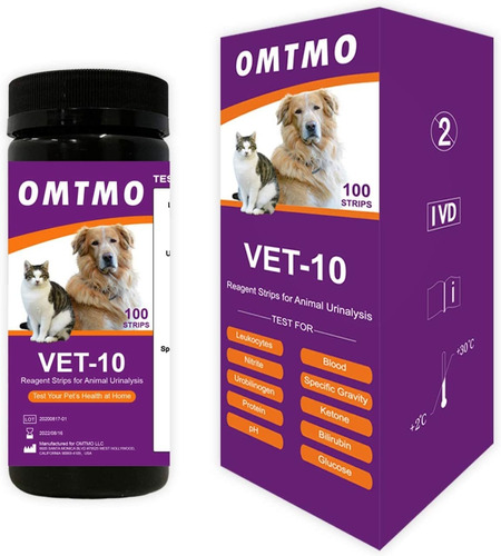 Omtmo 100 Strips Vet-10 Pet Health Urine Reagent Strips For