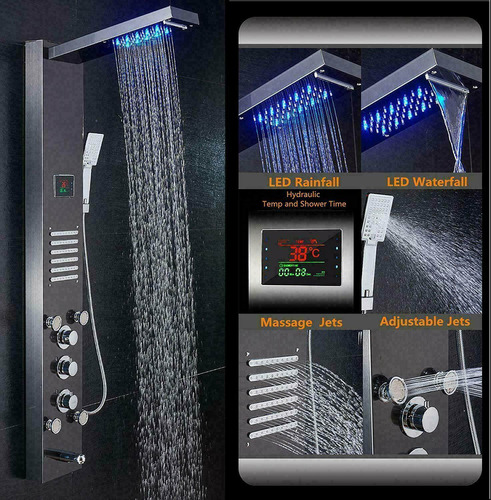 Torre Panel De Ducha Led De Lluvia Y Cascada Con Sistema De