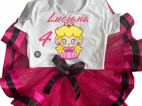 Conjunto Tutu Niña Princesa Peaches Mario Cumpleaños