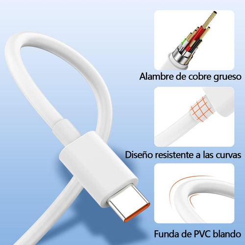 6a Cable 1.5m Tipo C Para Xiaomi Poco Súper Carga Rápid 2pzs