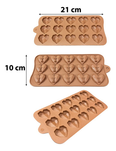 Molde Silicona Bombones Corazon Facetado Chocolate Gelatina Marrón