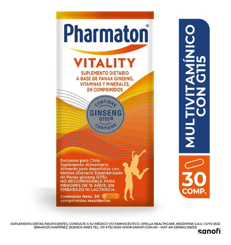 Pharmaton Vitality Suplemento Dietario Ginseng 30 Comprimido Sabor S/sabor